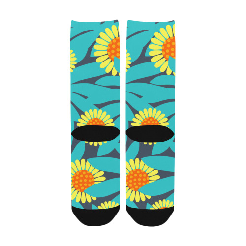 Yellow and Teal Paradise Jungle Flowers and Leaves Women's Custom Socks