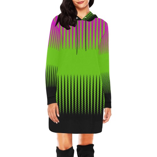 Wave Design Pink & Green All Over Print Hoodie Mini Dress (Model H27)