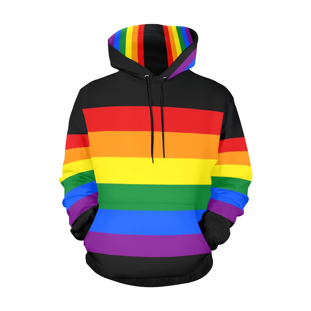 Gay Pride Rainbow Flag Stripes All Over Print Hoodie for Men (USA Size) (Model H13)