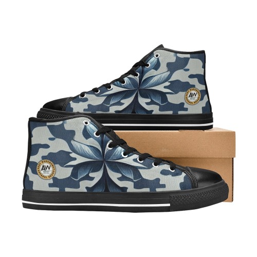 blue and white pattern 3 Men’s Classic High Top Canvas Shoes (Model 017)