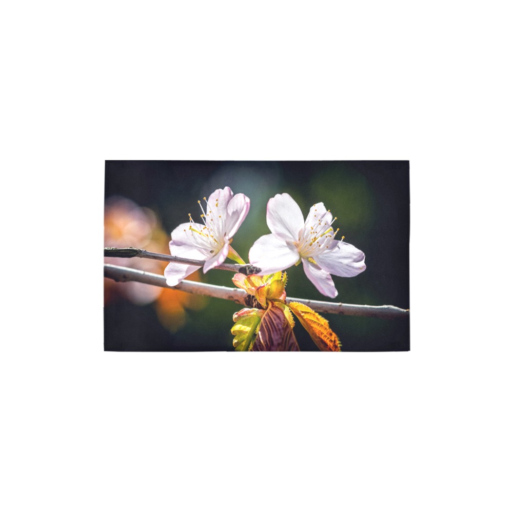 Slender sakura flowers. Sunlight and shadows. Bath Rug 20''x 32''