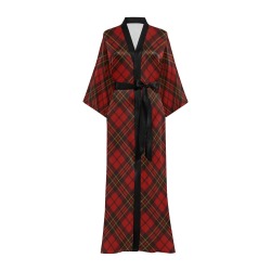 Red tartan plaid winter Christmas pattern holidays Long Kimono Robe