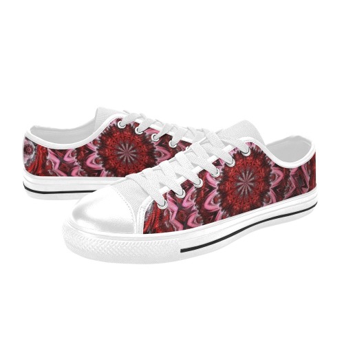 Raised Garden of Red and Pink Flowers in the Night  Fractal Abstract Low Top Canvas Shoes for Kid (Model 018)