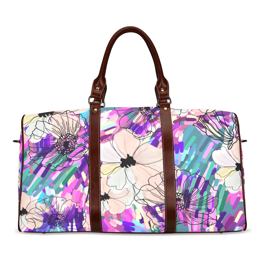 Lilac and White Poppies Waterproof Travel Bag/Large (Model 1639)