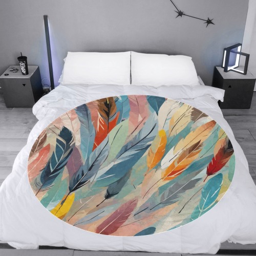 Mix of colorful tender feathers fantasy art. Circular Ultra-Soft Micro Fleece Blanket 60"