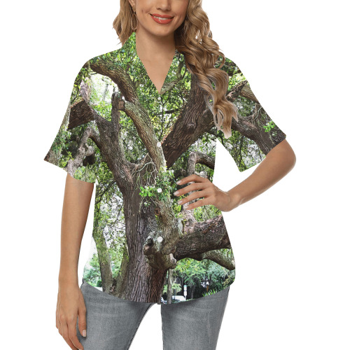 Oak Tree In The Park 7659 Stinson Park Jacksonville Florida All Over Print Hawaiian Shirt for Women (Model T58)