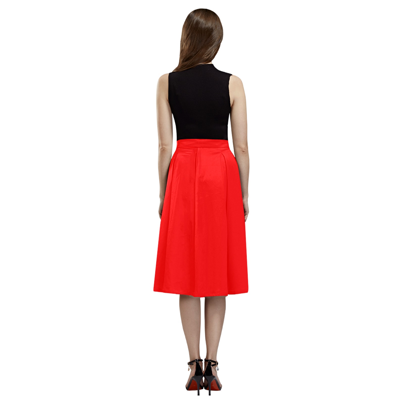 Merry Christmas Red Solid Color Mnemosyne Women's Crepe Skirt (Model D16)
