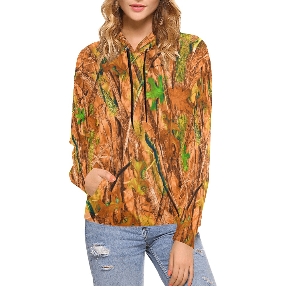 NOMON - Field to Stream to Couch - Enhanced Camo All Over Print Hoodie for Women (USA Size) (Model H13)