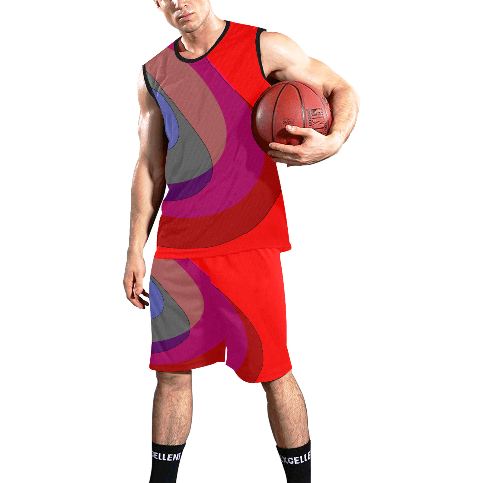 Red Abstract 714 All Over Print Basketball Uniform