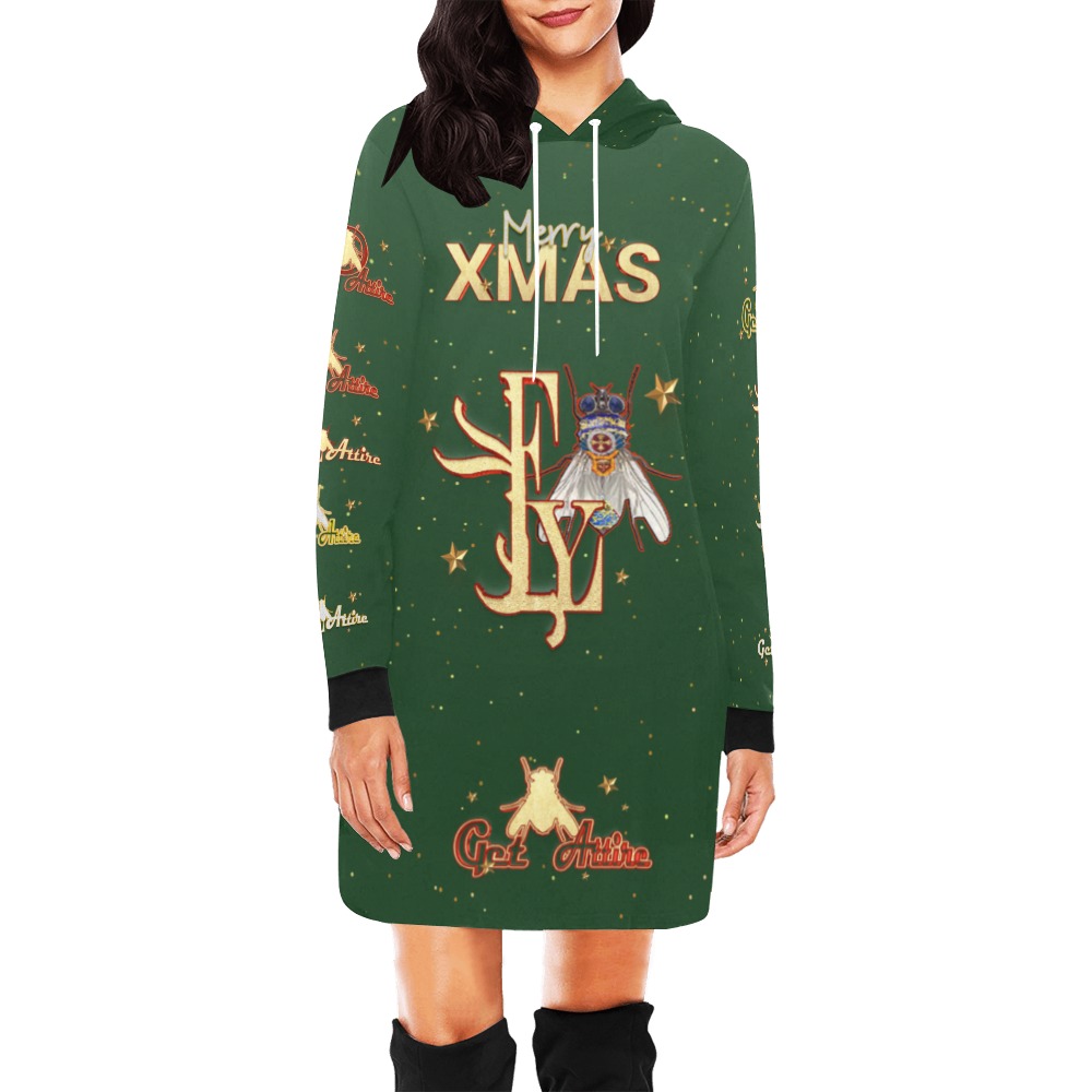 MERRY Xmas Collectable Fly All Over Print Hoodie Mini Dress (Model H27)