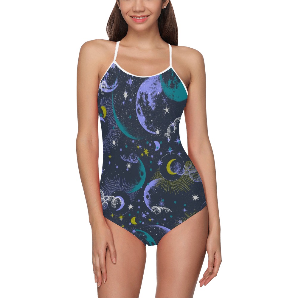 Night sky of stars abstract D Strap Swimsuit ( Model S05)