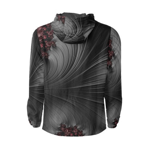 Black and Maroon Fern Fronds Fractal Abstract Unisex All Over Print Windbreaker (Model H23)