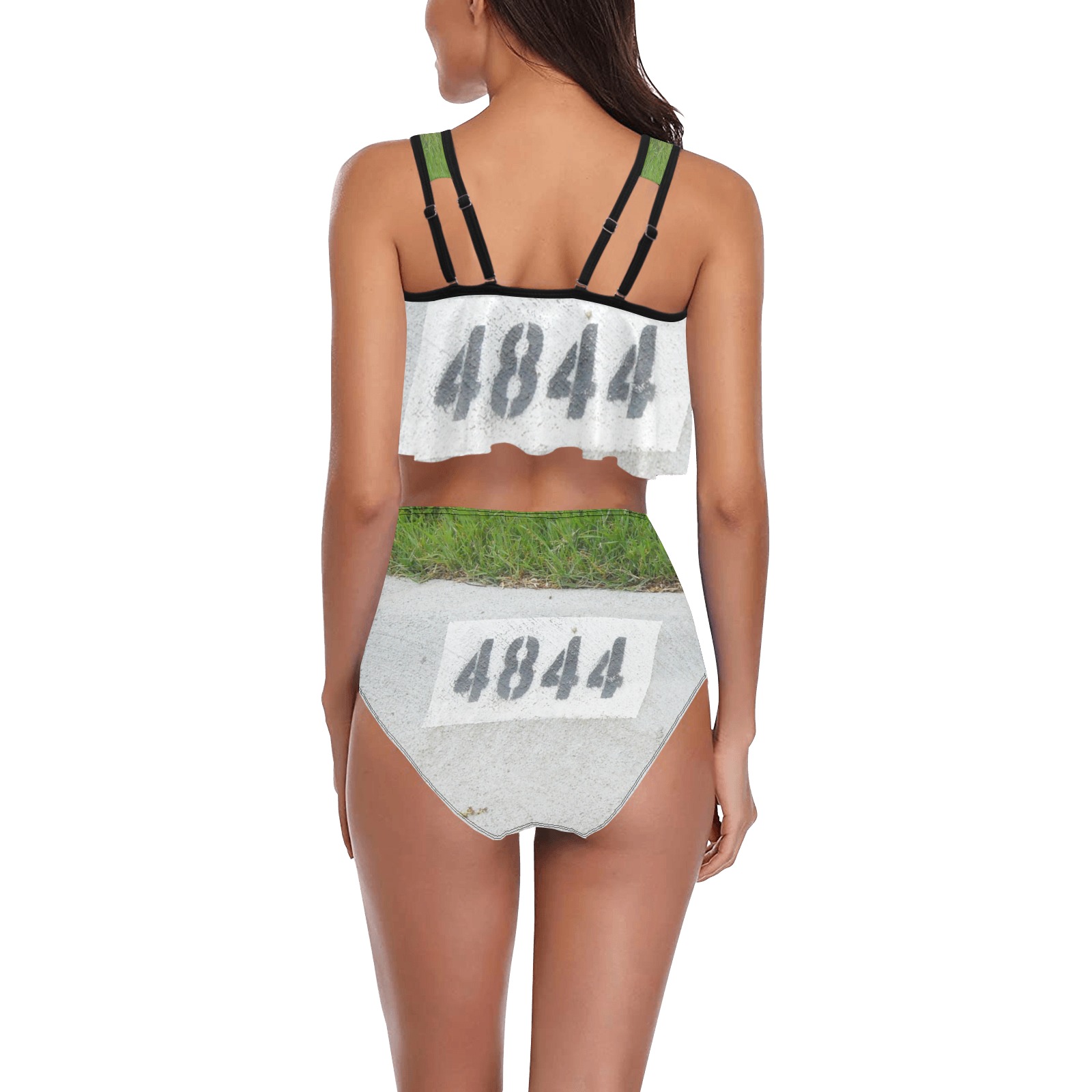 Street Number 4844 with Dark Green Top High Waisted Flounce Bikini Set (Model S24)