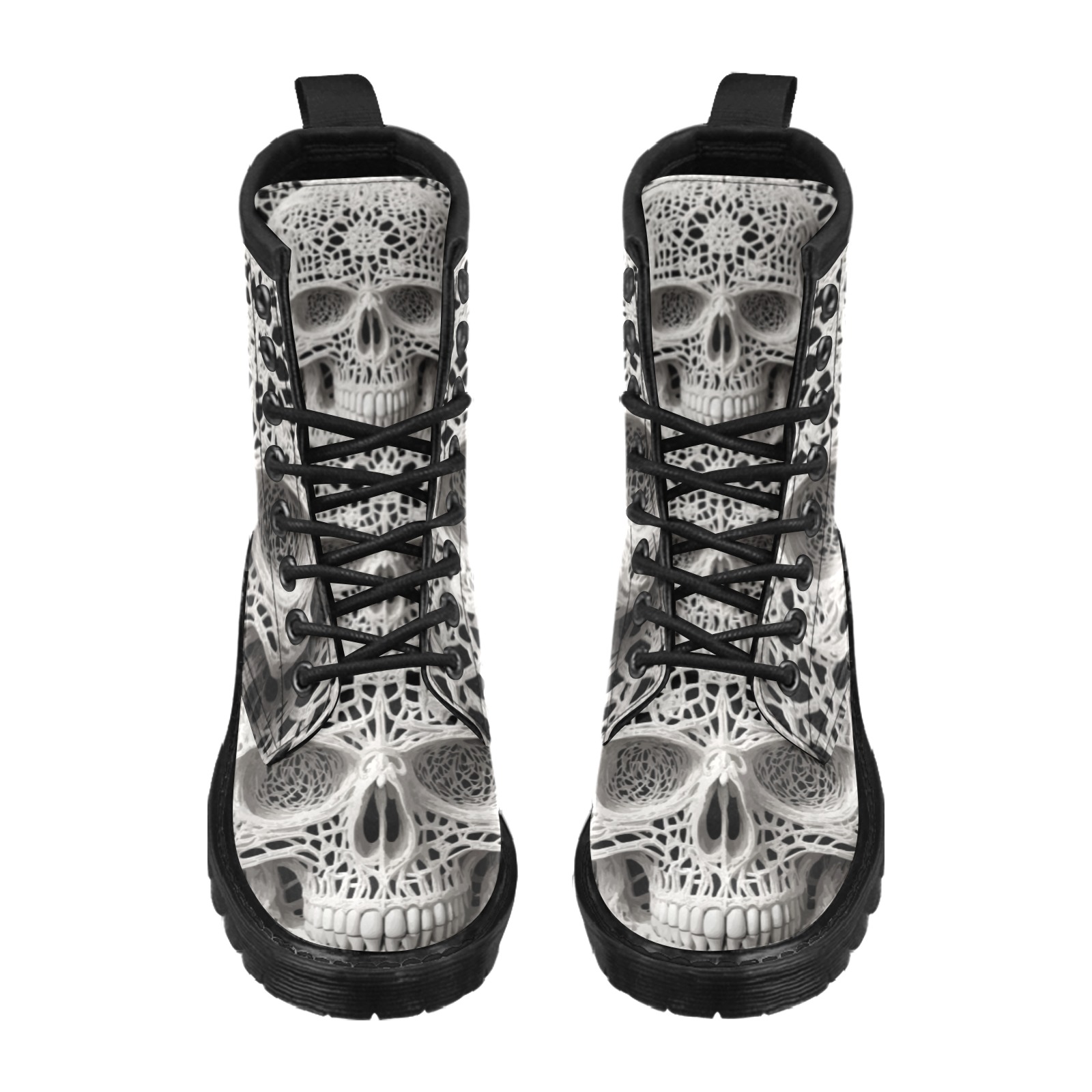 Funny elegant skull made of lace macrame Women's PU Leather Martin Boots (Model 402H)