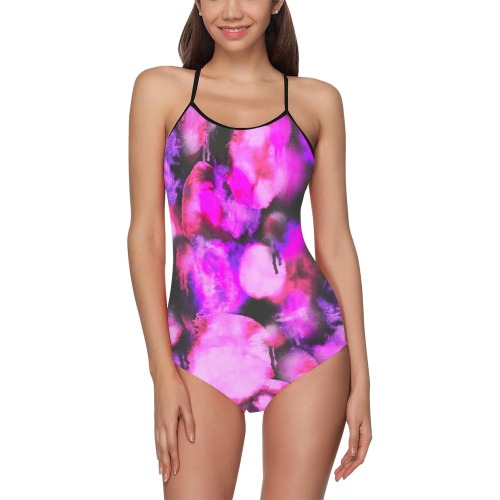 Graffiti dots pink and dark-2 Strap Swimsuit ( Model S05)