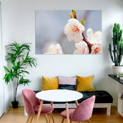 Magnificent Japanese apricot flowers on a tree. Frame Canvas Print 48"x32"