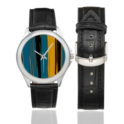 Black Turquoise And Orange Go! Abstract Art Women's Classic Leather Strap Watch(Model 203)