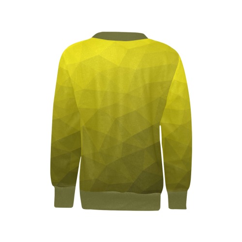 Yellow gradient geometric mesh pattern Girls' All Over Print Crew Neck Sweater (Model H49)