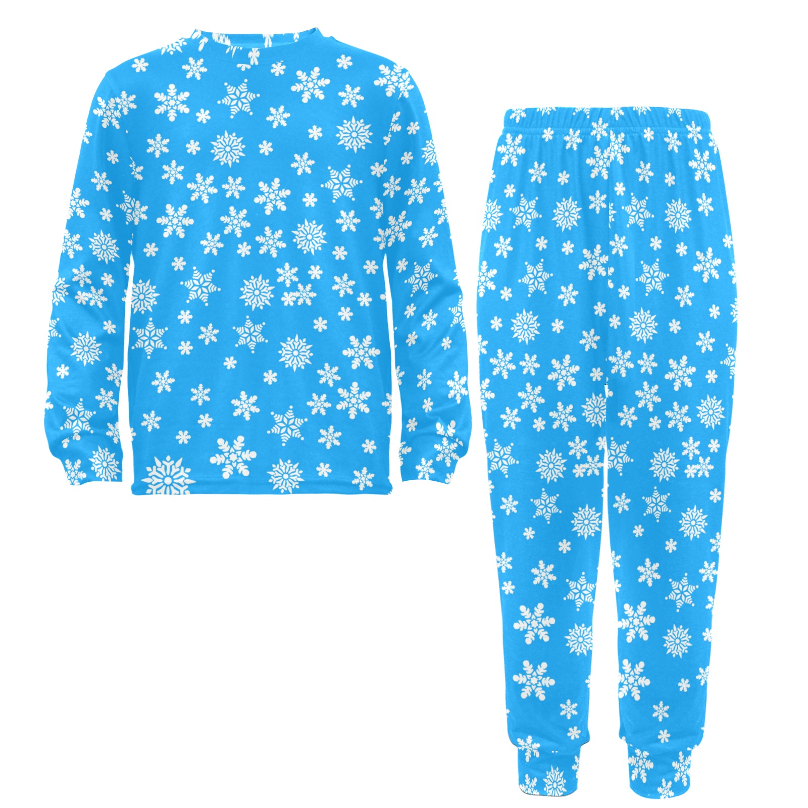 Christmas White Snowflakes on Light Blue Little Boys' Crew Neck Long Pajama Set