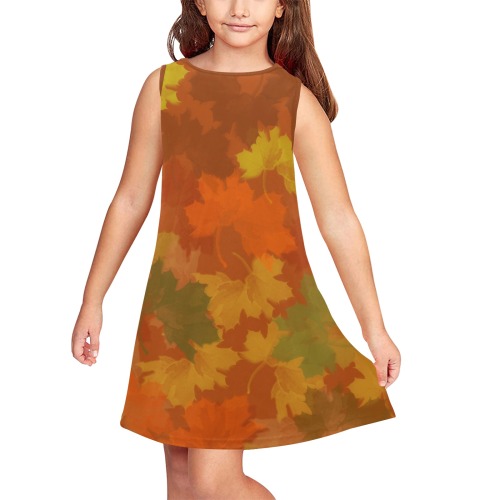 Fall Leaves / Autumn Leaves Girls' Sleeveless Dress (Model D58)