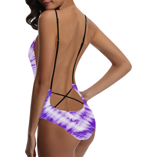 bañado corazon violeta Sexy Lacing Backless One-Piece Swimsuit (Model S10)