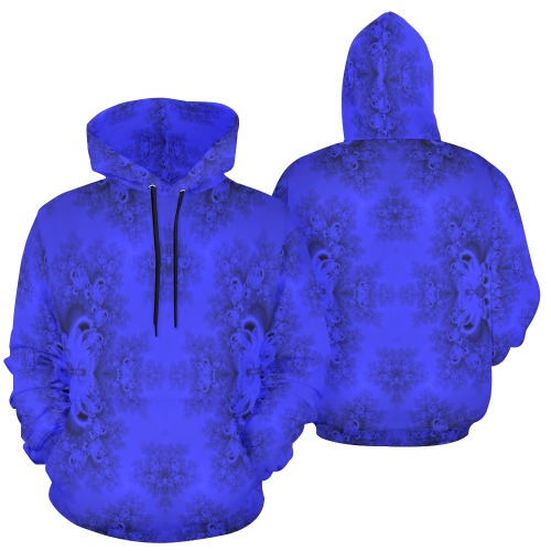 Midnight Blue Gardens Frost Fractal All Over Print Hoodie for Men (USA Size) (Model H13)