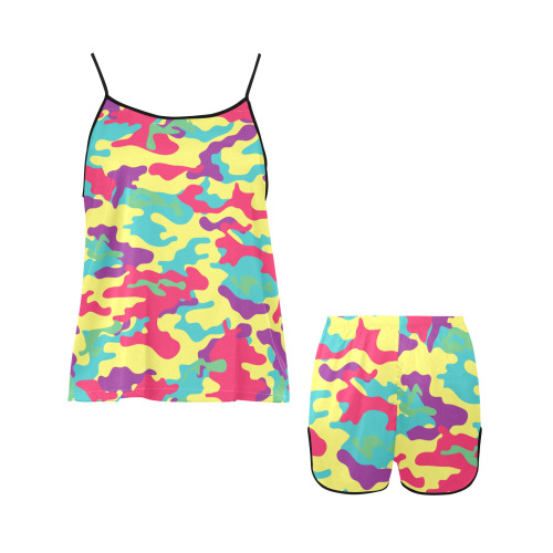 Streetwear Fashion Military Modern Candy Army Camouflage Women's Spaghetti Strap Short Pajama Set