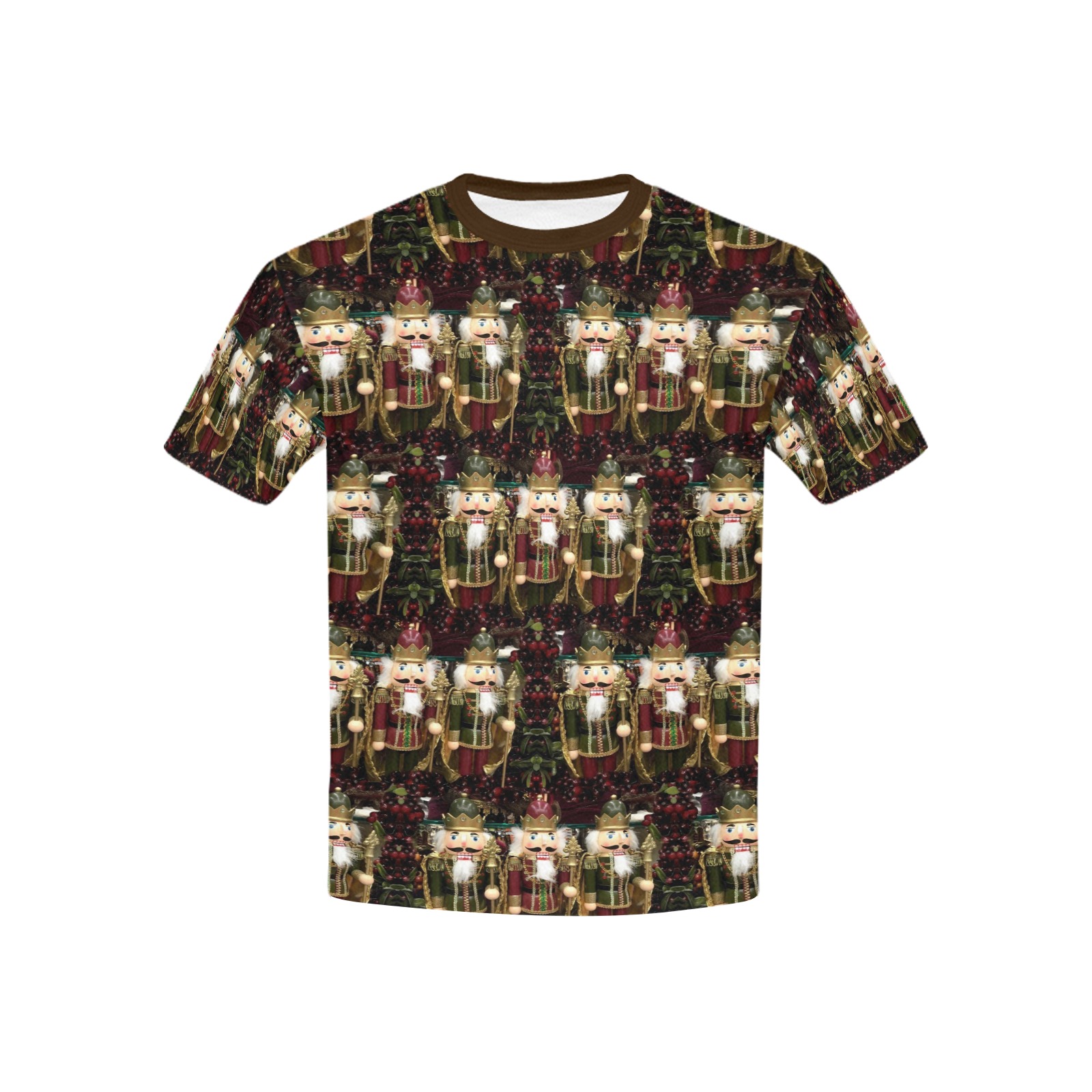 Golden Christmas Nutcrackers Kids' All Over Print T-Shirt with Solid Color Neck (Model T40)