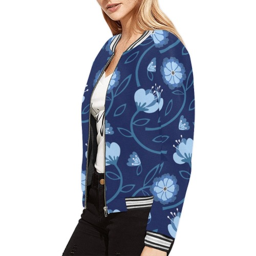 Floral All Over Print Bomber Jacket for Women (Model H21)
