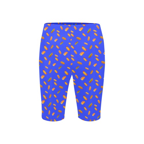 Hot Dog Pattern - Blue Men's Knee Length Swimming Trunks (Model L58)