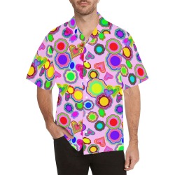 Groovy Hearts and Flowers Pink Hawaiian Shirt (Model T58)