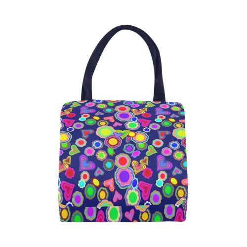 Groovy Hearts and Flowers Blue Canvas Tote Bag (Model 1657)