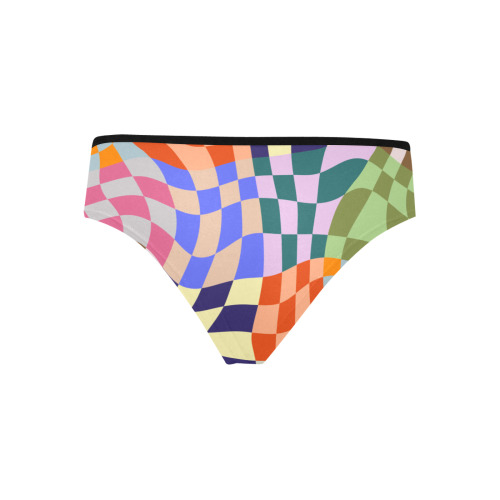 Wavy Groovy Geometric Checkered Retro Abstract Mosaic Pixels Women's Hipster Panties (Model L33)