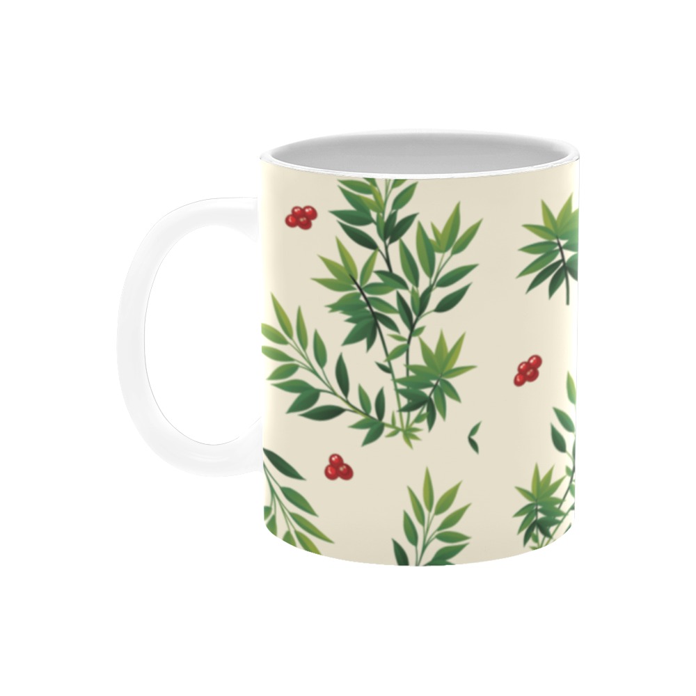 Red and green berries and leaves pattern White Mug(11OZ)