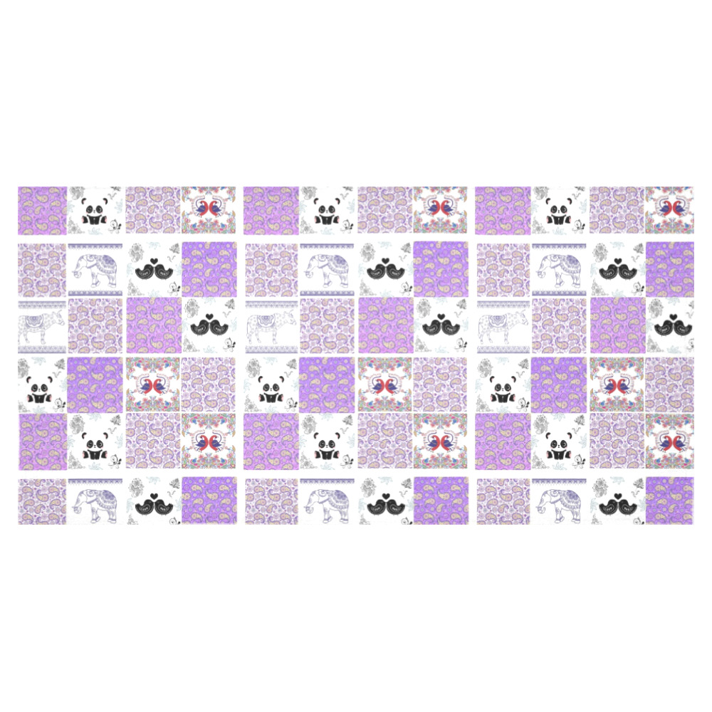 Purple Paisley Birds and Animals Patchwork Design Cotton Linen Tablecloth 60"x120"