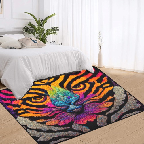 psychedelic animal face 2 Area Rug with Black Binding 7'x5'