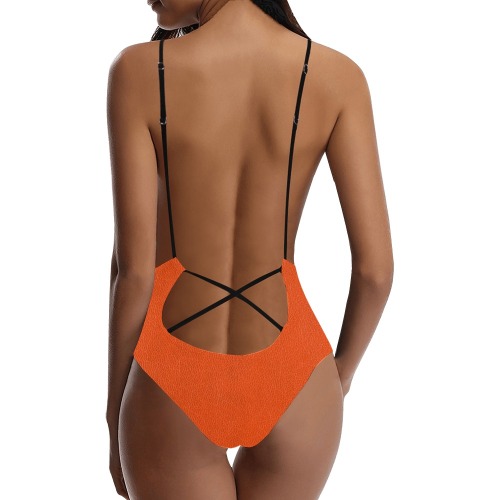 FAUX LEATHER BROWN 4 (2) Sexy Lacing Backless One-Piece Swimsuit (Model S10)