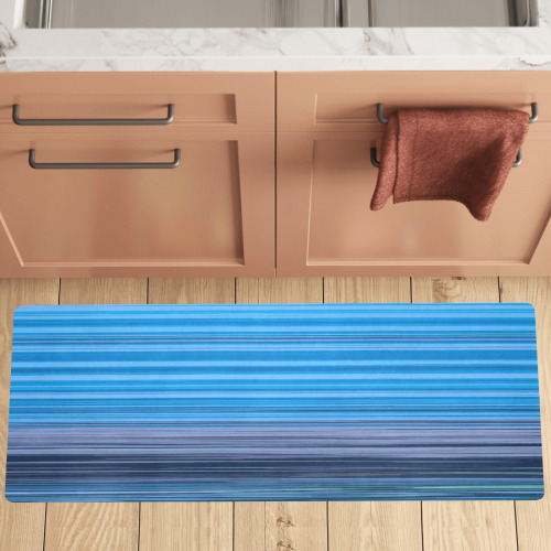 Abstract Blue Horizontal Stripes Kitchen Mat 48"x17"