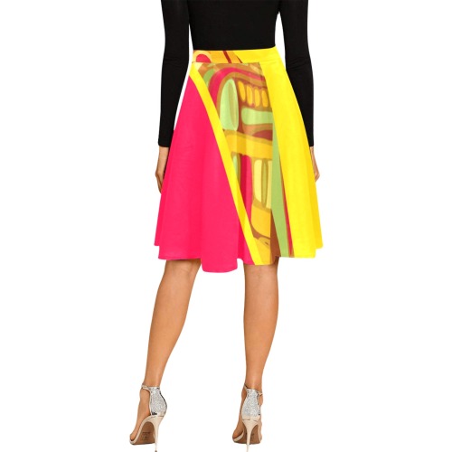 fucsia yellow asymmetric tropic print midi skirt Melete Pleated Midi Skirt (Model D15)