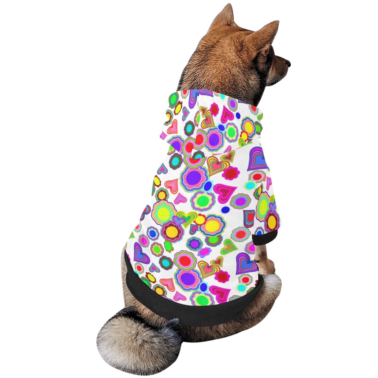 Groovy Hearts and Flowers White Pet Dog Hoodie