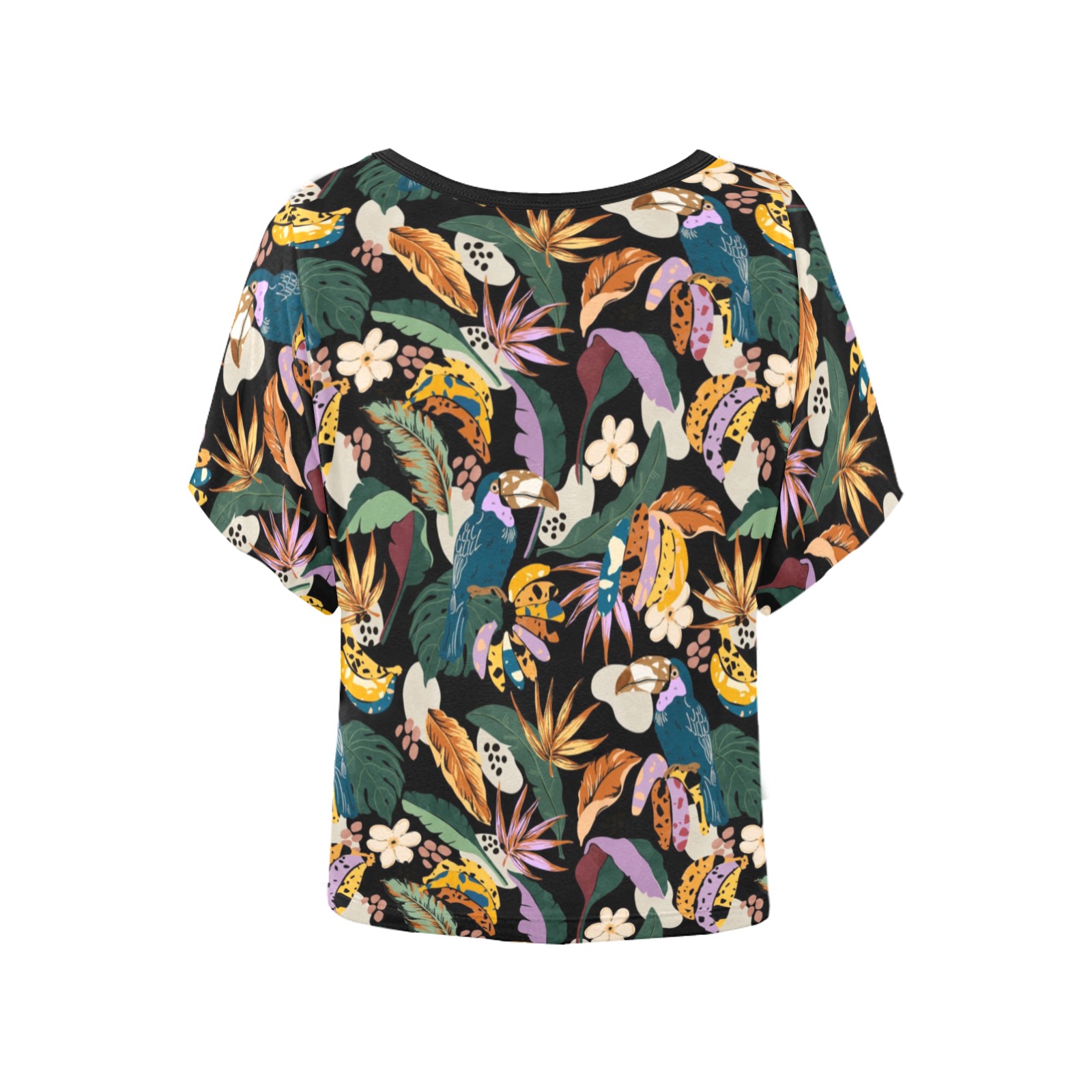 Toucans in the modern colorful dark jungle 2 Women's Batwing-Sleeved Blouse T shirt (Model T44)