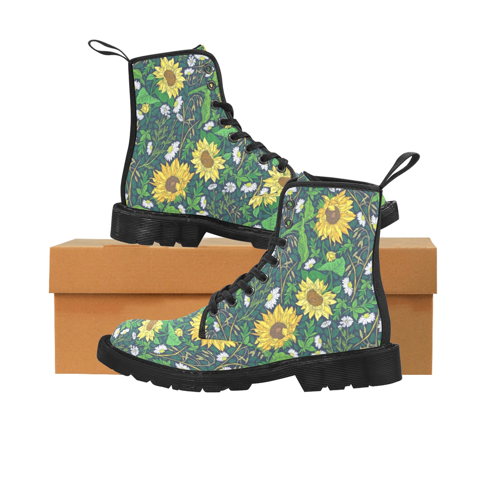 Sunflowers Field Martin Boots for Women (Black) (Model 1203H)