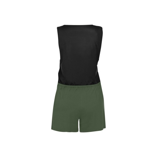 Black & Green Jumpsuit All Over Print Short Jumpsuit
