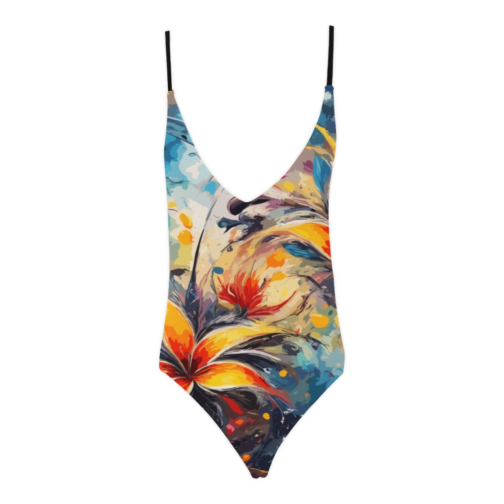 Fantastic orange and yellow flowers abstract art. Sexy Lacing Backless One-Piece Swimsuit (Model S10)