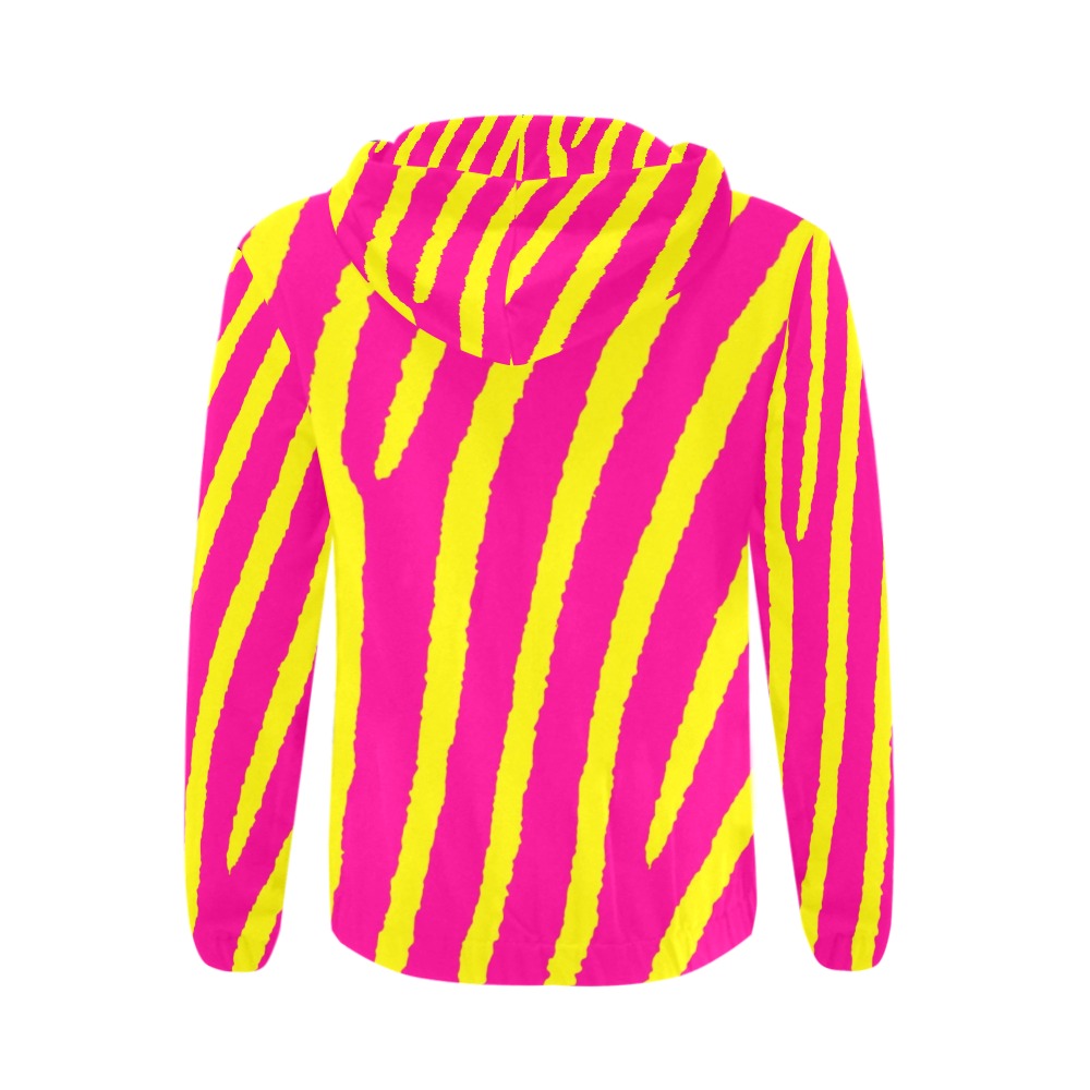 Zebra Print (Pink & Yellow) All Over Print Full Zip Hoodie for Men (Model H14)