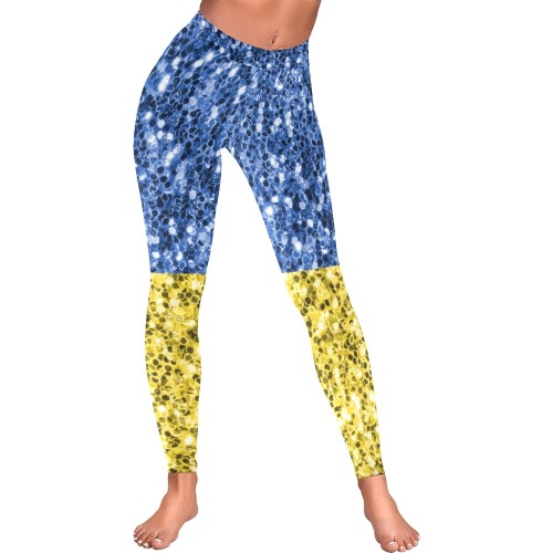 Blue yellow Ukraine flag glitter faux sparkles Women's Low Rise Leggings (Invisible Stitch) (Model L05)