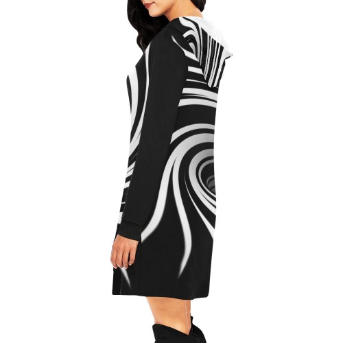 Op Art Optical Illusion Abstract Flower (Black|White) All Over Print Hoodie Mini Dress (Model H27)