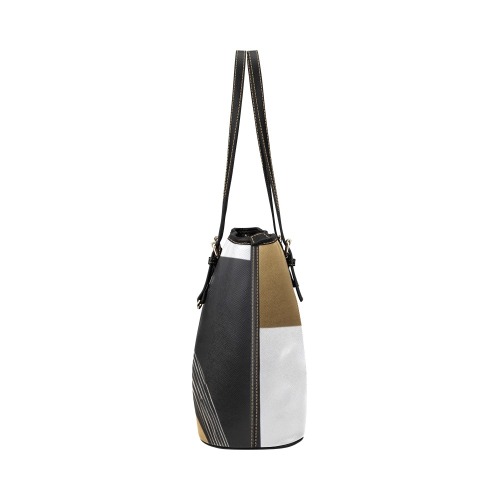 Black/White/Gold Design Leather Tote Bag/Large (Model 1651)