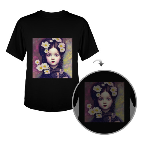 pretty victorian girl with white  knit flowers Men's Glow in the Dark T-shirt (Front Printing)