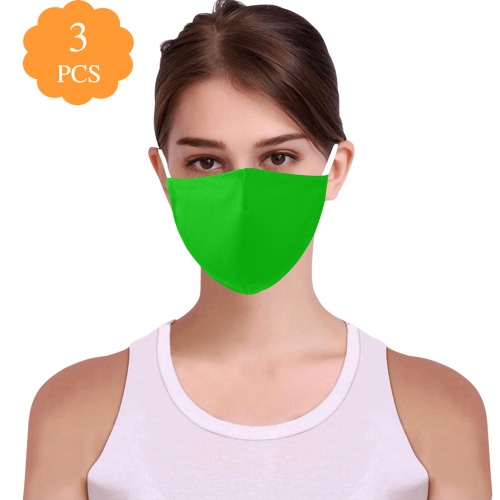 Merry Christmas Green Solid Color 3D Mouth Mask with Drawstring (Pack of 3 & 6 Filters Included) (Model M04)
